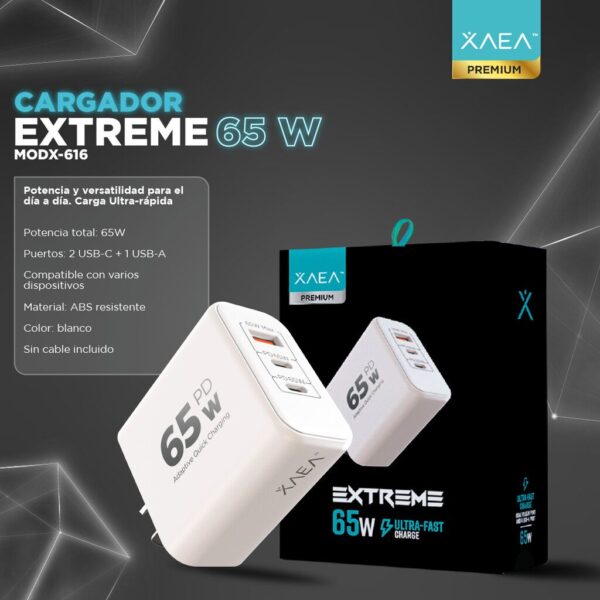ADAPTADOR-CARGADOR 220V EXTREME 6,2A 1USB + 2TC XAEA BLANCO